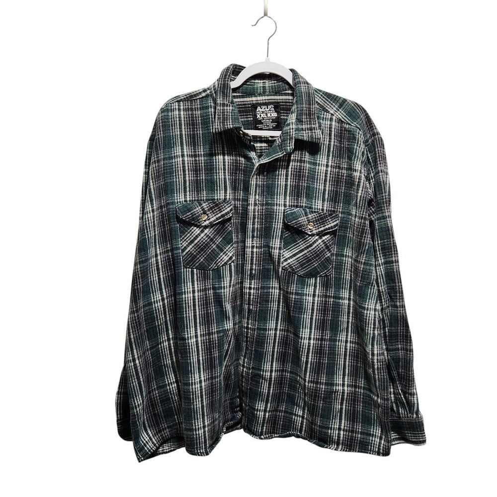Azur‎ Long Sleeve Button Down Mens SZ XXL Plaid flannel thick Workwear Outdoors